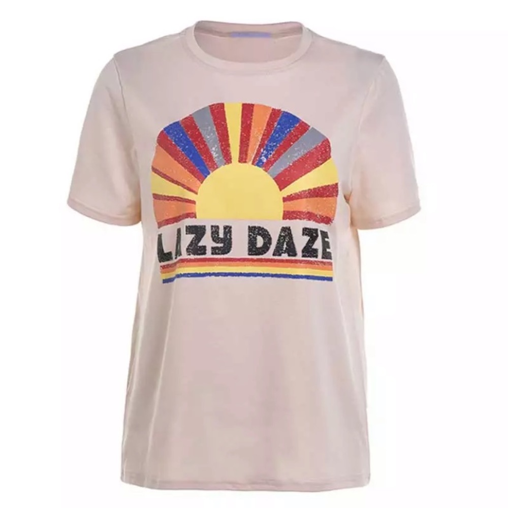 Retro Rainbow Rays Lazy Daze Boho Graphic Tee - Picture 7 of 8